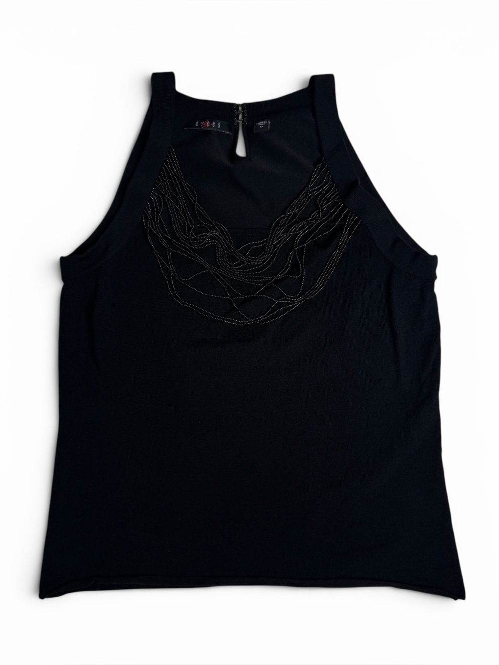 Vintage Cryus Black Boho Beaded Cowl Neck Halter Top
